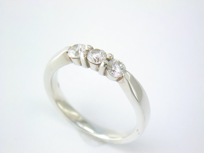 HALF PRICE Classic Three Stone Ring in Sterling Silver and CZ. Diamond Look Alike image 1