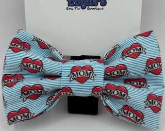 Mom Heart Dog Bow Tie: Novelty Pet Accessory Handmade to order