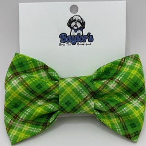 St. Patrick's Day Dog Bow Tie: Green Plaid Pet Accessory Handmade to order