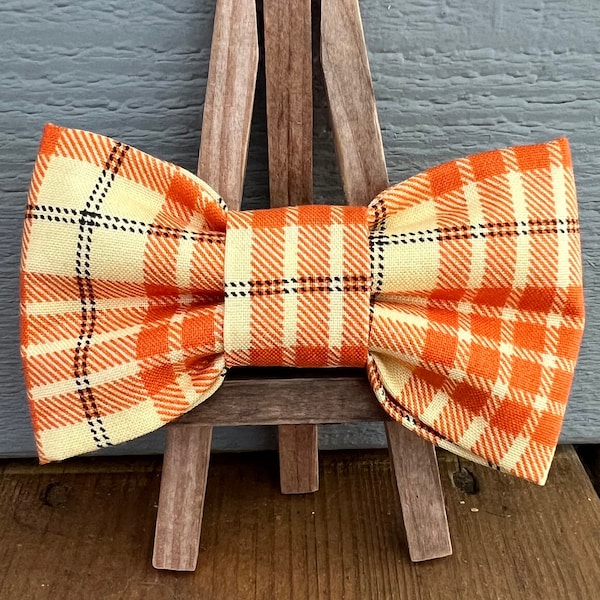 Orange Plaid Dog Bow Tie, Fall Dog Bow Ties, thanksgiving pet bow ties, harvest dog bow tie, seasonal dog bow ties