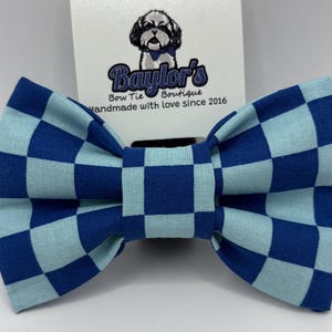 Blue checkered Dog Bow Tie: patterned Pet Accessory Handmade to order