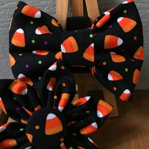 Candy Corn Dog Bow Tie, Candy Corn Collar Flower, Halloween pet accessories image 1