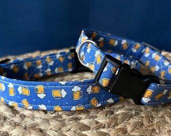 Blue Beer Dog Collar: Handmade W/ heavy duty webbing and hardware, beer dog collar, cute dog collars, summer dog collar, beer dog accesories