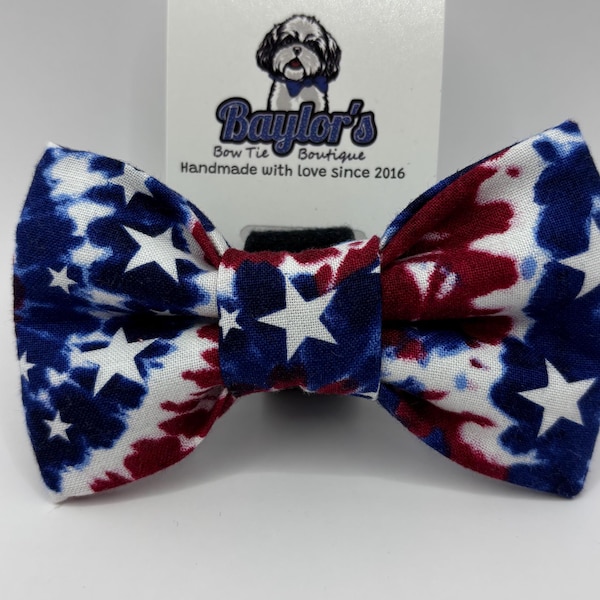 Patriotic Tie Dye Pet Bow Tie: Patriotic 4th of July Dog Accessory Handmade to order