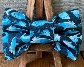 Blue Shark Dog Bow Tie: summer dog bow tie, beach dog bow ties, pet bow tie, novelty dog bow tie, summer dog bow ties, shark dog