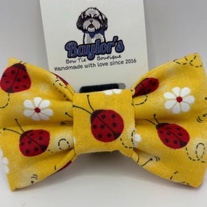 Lady Bugs and Daisies Dog Bow Tie: Handmade Pet Accessory Handmade to order