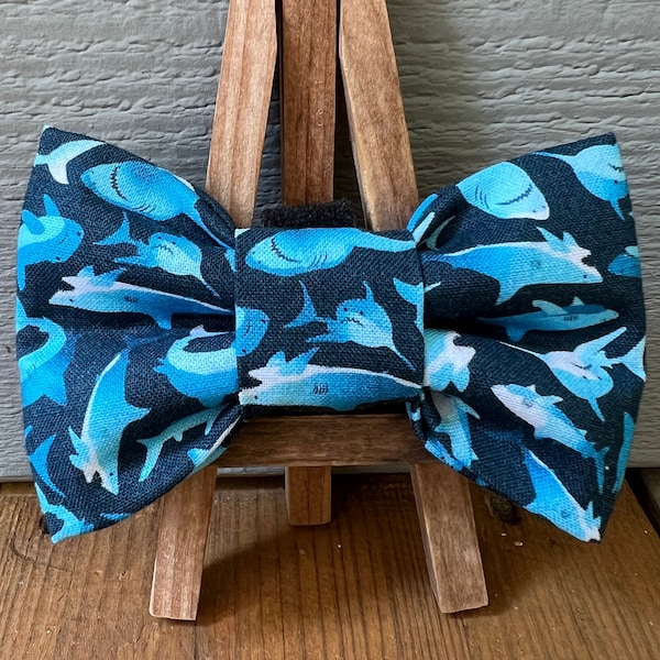 Blue Shark Dog Bow Tie: summer dog bow tie, beach dog bow ties, pet bow tie, novelty dog bow tie, summer dog bow ties, shark dog