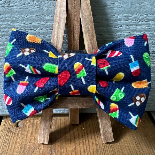 Popsicle Dog Bow Tie: Navy blue summer dog bow ties, pet bow ties, spring dog bow tie, food dog bow tie, dog accessories, rainbow dog bow