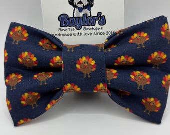 Turkey Dog Bow Tie: Fall Thanksgiving Pet Accessory Handmade to order