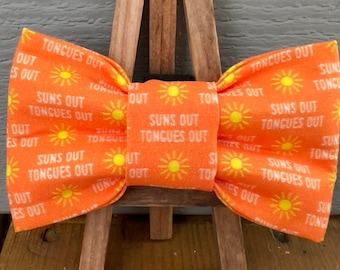 Orange Suns Out Tongues Out Dog Bow Tie: Summer dog bow ties, dog bow ties, novelty bow ties, sunshine dog bow tie, beach dog bow ties, dog