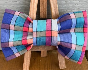 Multicolored Vintage Plaid Dog Bow Tie, plaid dog bow tie, plaid pet bow tie, blue plaid dog bow tie, gingham dog bow ties, plaid pet bow