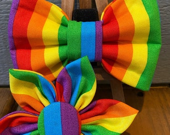 Rainbow Stripe Dog/Cat Bow Tie OR Collar Flower, novelty dog bow ties, cute dog bow ties, pet bow ties, Baylors bow ties
