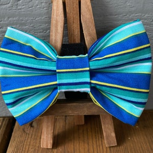Blue, green, & yellow striped dog bow tieplaid dog bow tie, pet bow tie, preppy dog bow ties, gingham dog bow tie, plaid dog bow tie