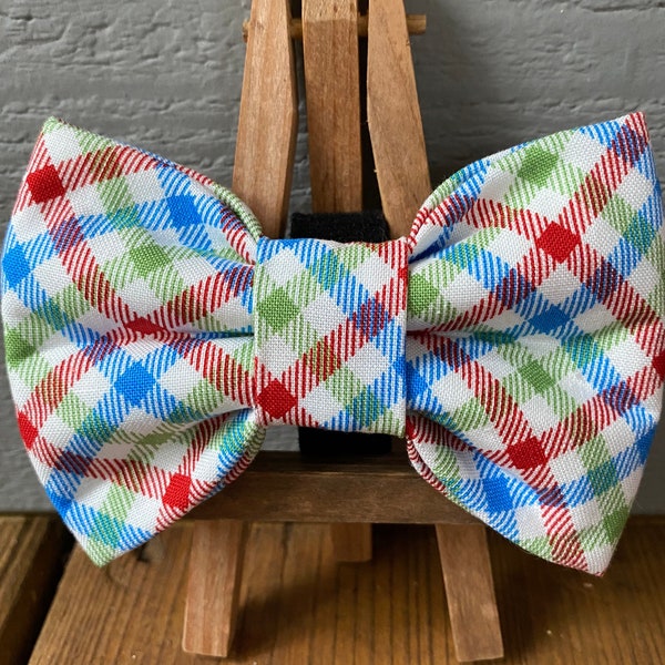 Red, blue, & green plaid pet bow tieplaid dog bow tie, pet bow tie, preppy dog bow ties, gingham dog bow tie, plaid dog bow tie