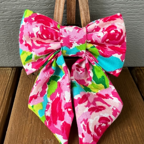 Pink Roses Sailor Bow, Floral Sailor Bow, Dog Bow, Dog Sailor Bow