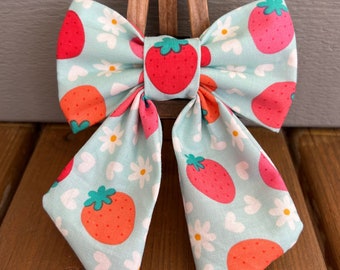 Strawberries with hearts & flowers Sailor Bow, Dog Bow, Summer Dog Sailor Bow, cute dog bows