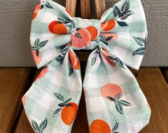 Peach Gingham Sailor Bow, Dog Bow, Summer Dog Sailor Bow, peach dog bows