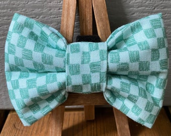 Aqua Check Pet Bow Tie, cute dog bow ties, patterned dog bow ties, pet bow ties, bow ties for pets, Baylors bow ties