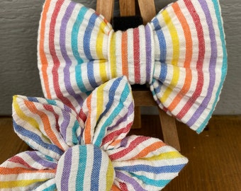 Multicolored Seersucker Dog Bow Tie, Seersucker Collar Flower