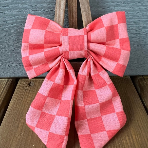 Pink Checkered Sailor Bow, Dog Bow, Valentine’s Day Dog Sailor Bow