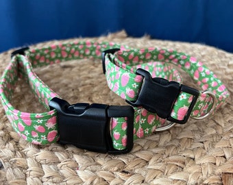 Strawberry Dog Collar, Heavy duty webbing, Cute dog Collars, Fabric Dog Collar, Unique dog collar, bow tie dog collar,summer dog collar