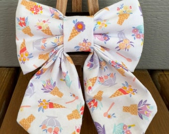 Floral Ice Cream Cones Sailor Bow, cute Dog Bow, summer Dog Sailor Bow