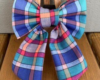 Multicolored Vintage Plaid Sailor Bow, Dog Bow, summer  Dog Sailor Bow, plaid sailor bow, summer dog bows