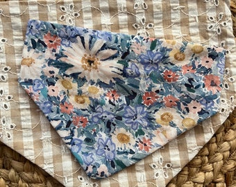 Floral & embroidered seersucker reversible Snap-On Bandana, pet bandana, dog bandana, cute pet bandana, snap on bandana,  dog bandanas