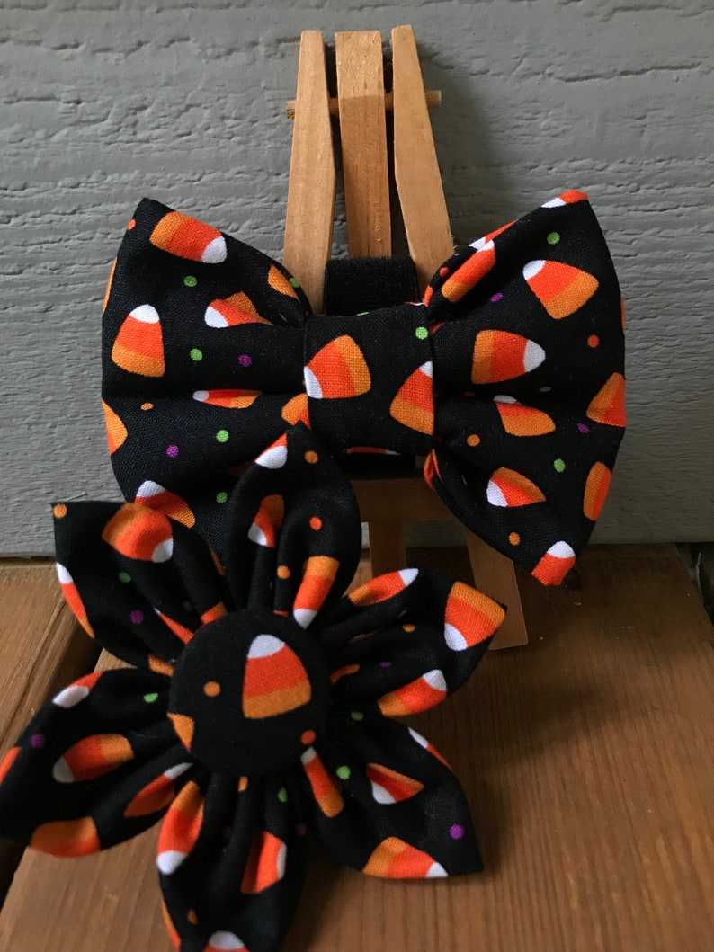 Candy Corn Dog Bow Tie, Candy Corn Collar Flower, Halloween pet accessories image 1