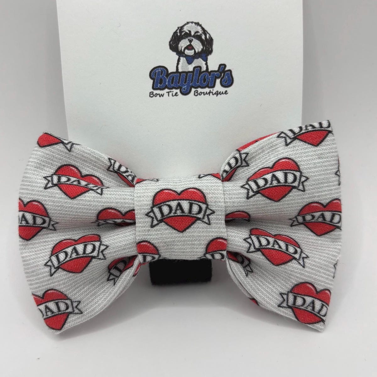 Dad Heart Tattoo Dog Bow Tie, Novelty Pet Bowtie Handmade to order