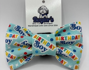 Birthday Boy Dog Bow Tie: Handmade Celebration Pet Collar Handmade to order