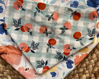 Peach gingham & Floral reversible Snap-On Bandana, pet bandana, dog bandana, cute pet bandana, snap on bandana,  dog bandanas