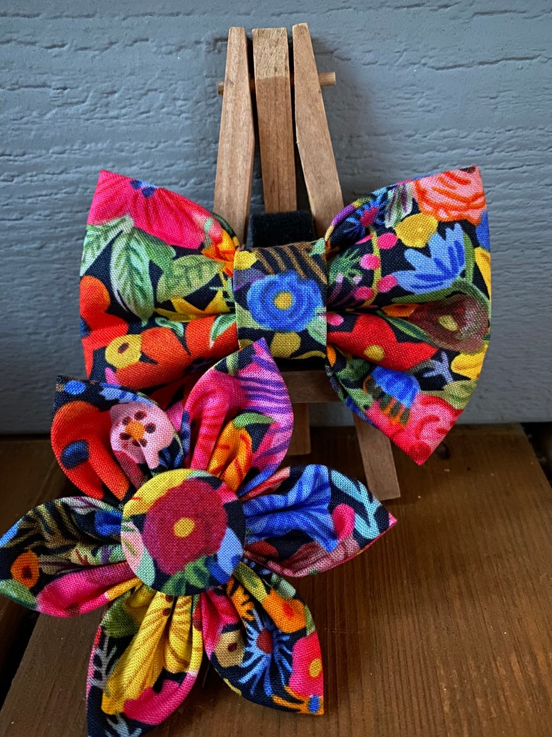 NEW! Bright Floral DogCat Bow Tie OR Collar Flower