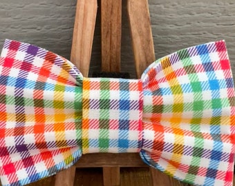 Multicolored plaid dog Bow Tie: cute dog bow ties, pride dog bow ties, pet bow ties, bow ties for pets, rainbow dog bow ties