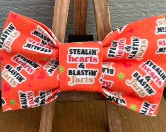 Stealin Hearts & Blasting Farts  Dog Bow Tie: novelty dog bow ties, cute dog bow ties, pet bow ties, funny dog bow ties, summer dog bow tie