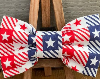 Patriotic checkered dog bow tie: fourth of july dog bow tie, summer dog bow tie, American flag dog bow tie