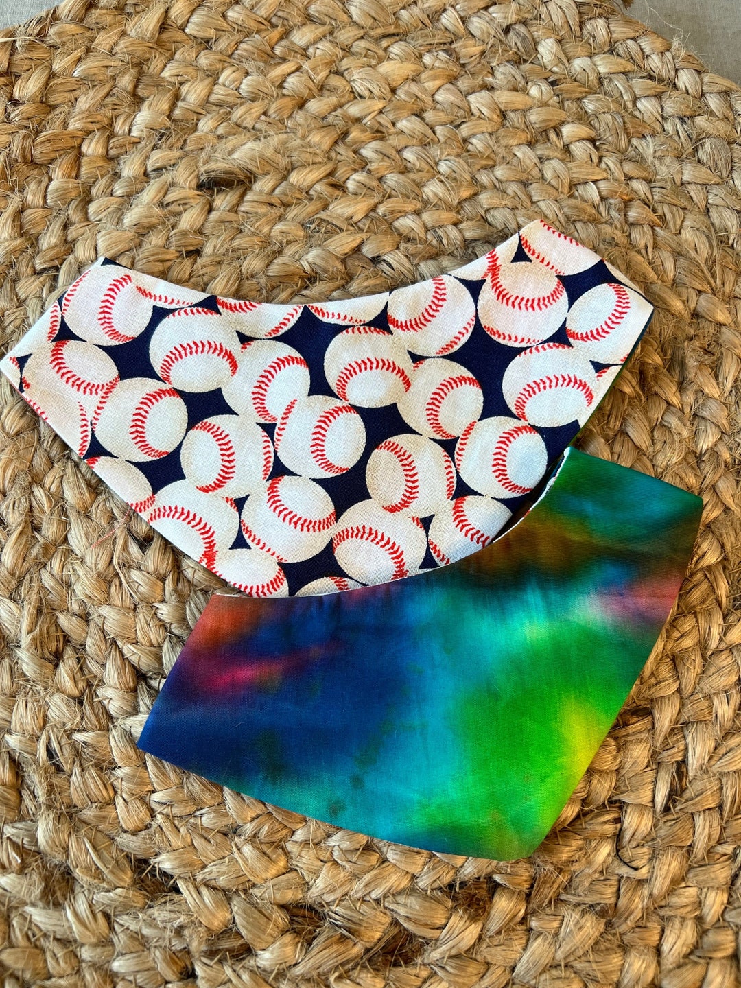 Baseball & Tie Die Reversible Snapon Bandana, Reversible Dog Bandana