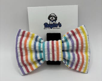 Multicolored Seersucker Dog Bow Tie, Seersucker Collar Flower