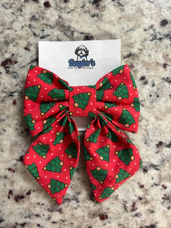 Christmas Tree Dog Sailor Bow: Holiday Pet Accessory Handmade to order