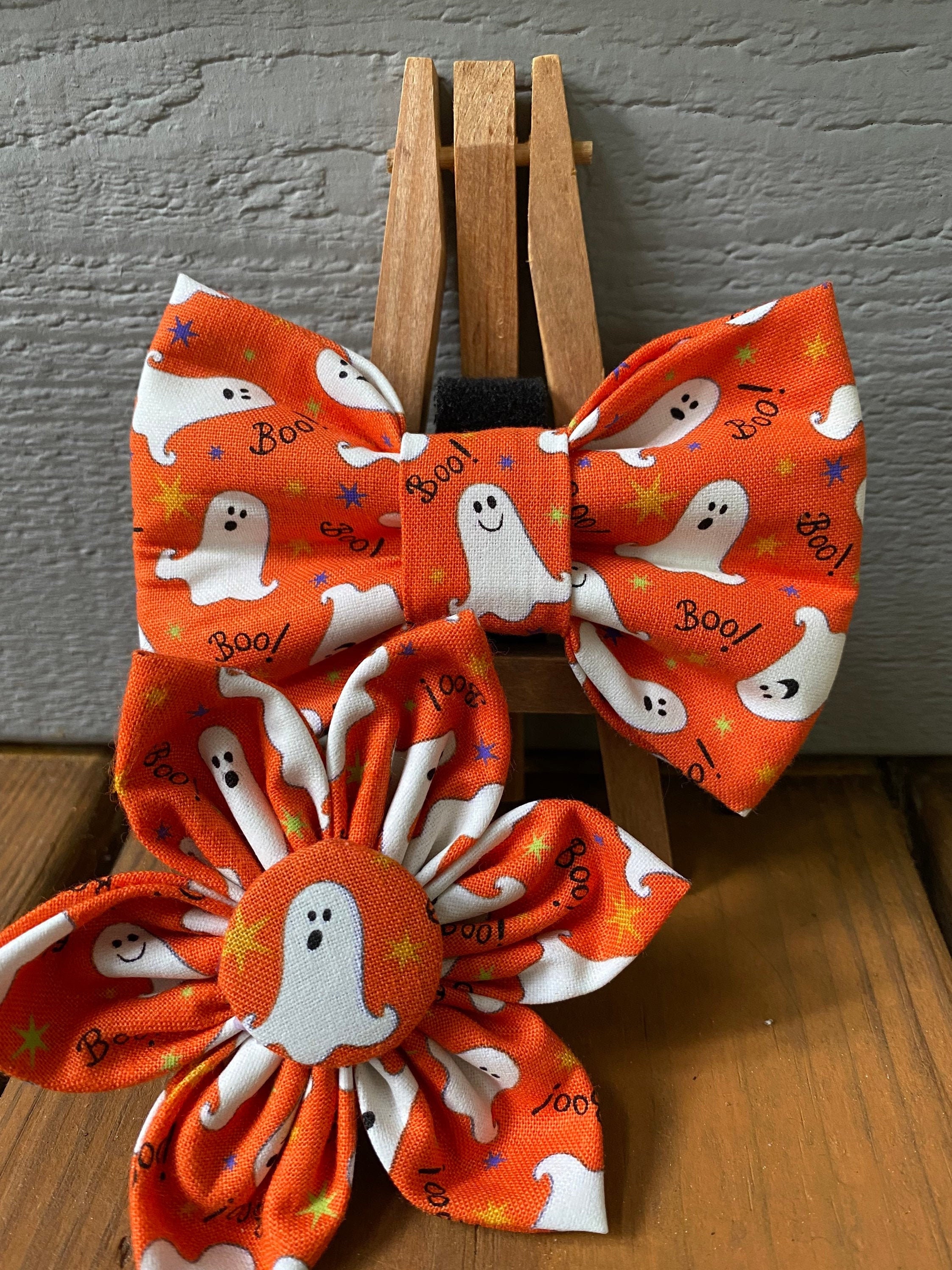 NEW!! Boo Orange Ghost Pet Bow Tie OR Collar Flower, Halloween dog bo…