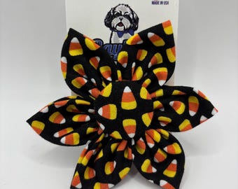 Candy Corn Pet Collar Flower: Halloween Dog Collar Accessory Handmade to order