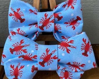 Blue Lobster & Polka Dots Dog Bow Tie: summer dog bow ties, pet bow ties, novelty dog bow ties, nautical dog bow tie, beach dog bow tie, dog