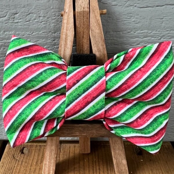 Christmas Stripes Dog Bow Tie, holiday dog bow tie, winter dog bow ties, seasonal dog bow ties