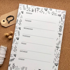 A5 weekly planner recycled notepad simple botanical design | weekly organiser | meal planner