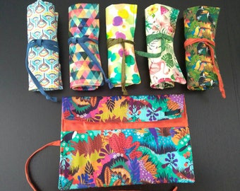 Fabric pencil case - Pencil roll - Pencil wrap - Makeup brushes case