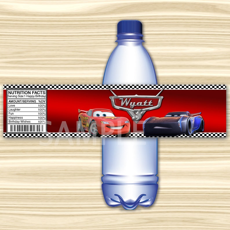 Cars 3 water bottle labels
