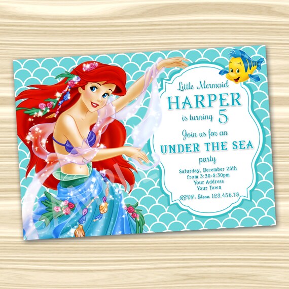 Mermaid Ariel Invitation. Little Mermaid Invitation. Diy Ariel