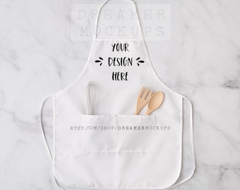 Schort Mockup, schort Mock Up, boerderij Mockup, lege schort Mockup, keuken Mockup, witte schort Mockup, gestileerde stockfoto schort, plat lag