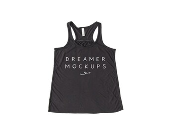 May include: A charcoal gray tank top with the text "DREAMER MOCKUPS" printed in white on the front.