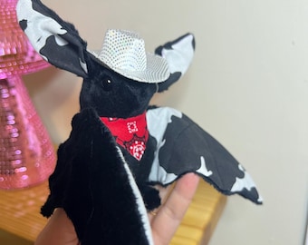 Cowboy Bat Plushie: Handmade Halloween Stuffed Animal